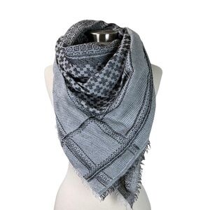 Nordstrom Moorish Style Grey White Lightweight Oversized Fringe Scarf